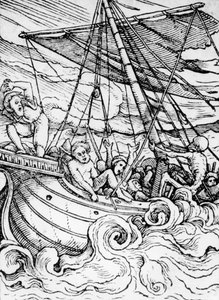 ハンス・ラッツェルバーガーによって刻まれた「死のダンス」からの死と船乗り、1538年頃 作： Hans Holbein der Jüngere
